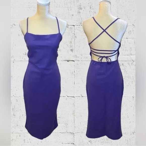 Zara Midi Length Strappy Back Drape Neck Purple Dress Back Tie Date Night Size M - Picture 1 of 12